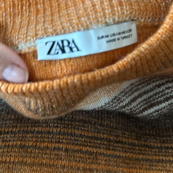 Zara | Orange Brown Fall Crop Fringe Crewneck Sweater | M - Picture 6 of 8